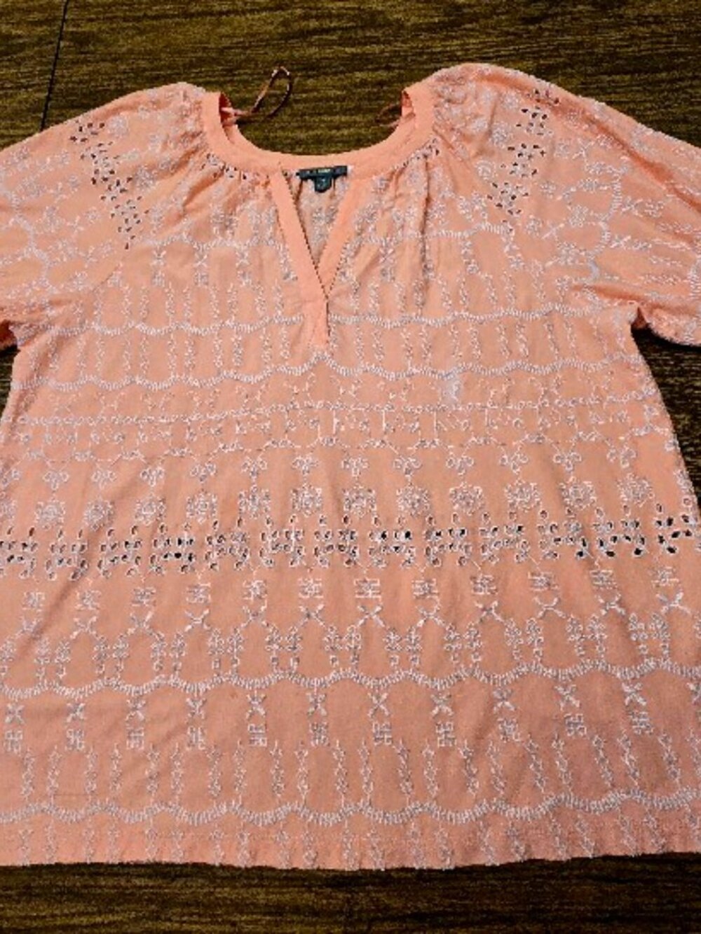 STYLE&Co. Women's Eyelet/Embroidered Puff Sleeves Split Neckline Top - Size XL